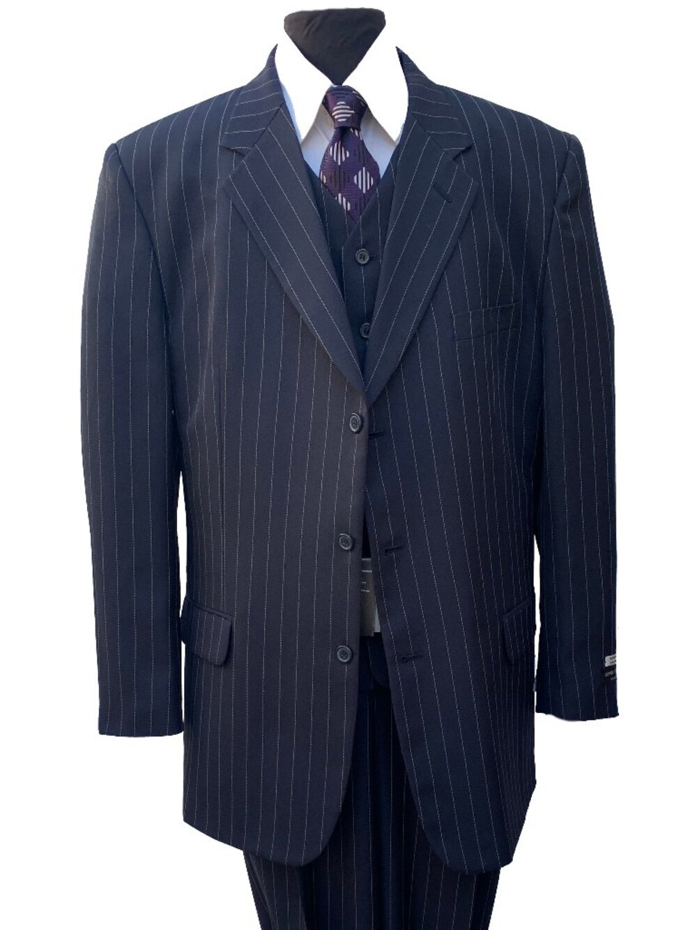 GIORGIO FERRARO 3 PIECES 3B MEN'S STRIPE SUIT DESIGN IN ITALY FINEST QUALITY